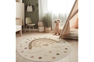 Paco Home Tappeto Bambini Cameretta Bambina Ragezzi Rotondo Tappeto Morbido Peloso Motivo Arcobaleno 3D Morbido Stile Moderno