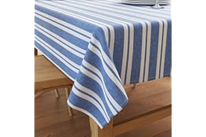 ENCASA XO Encasa Mantel Rectangular de Algodón | (140x180 cm) | Franca Blue Stripes | Mantel Decorativo