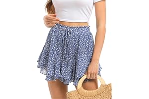 JHSNJNR Damen Kurz Boho Leicht Sommerrock Fließender Doppellagiger Rüschen Chiffon Rock Urlaub Blumen Minirock Shorts