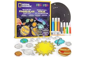 Blue Marble National Geographic Kit de Manualidades del Sistema Solar para Niños - Planetas Que Brillan en la Oscuridad, Arte Estilo Vitrales para Ventana o Móvil Colgante, Decoración Espacial