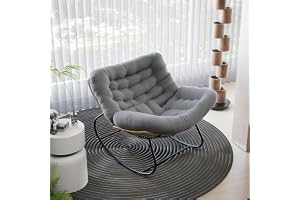 AuraFurn Ergonomisk gungstol extra bred rottingfåtölj med extra tjock sittdyna perfekt för balkong, trädgård och vardagsrum
