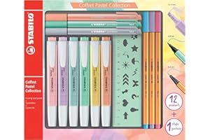 STABILO Pastel Collection - Set Creativo - 6 evidenziatori swing cool pastel, 3 fineliner point 88, 3 pointMax, 1 righello stencil