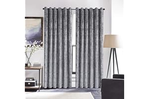 ZIMEL HOMES Luxury Crushed velvet curtains (Pair)with lined eyelet ring curtains for bedroom, home decor,living room accessories-Available in Black, Blush pink, charcoal grey, Purple silver.(8 sizes)