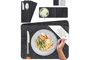 ‎MIQIO MIQIO Tischset aus Filz - 12er Tisch Untersetzer-Set - Filz Tischset abwaschbar - 4 Platzsets, Glasuntersetzer, Bestecktaschen | dunkelgrau | Filzuntersetzer eckig - Platzdeckchen für Weihnachten