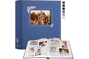 Lanpn Album fotograficzny do scrapbookingu, Duży Album lniany Projektowanie okien, 100 białych stron z pergaminowymi przekładkami na zdjęcia 9x13cm 10x15cm 13x18cm (30x33,5cm, niebieski)