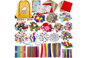Chennyfun 3000pcs+ Arts and Crafts Supplies for Kids, Craft Art Kits for Toddlers with Unicorn Storage Bag, All in One D.I.Y. Crafting Set Includes Pom Poms, Feathers, Beads, Supply for Kids Ages 4-12