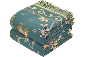 VANJOROY Bohemian Sofa Large Bed Throw Blanket-150x200cm, 100% Organic Cotton Soft Double-sided Warm Throw for Single 2 3 Seater Settees Armchair Couch and Bedspread.Teal/Slightly green