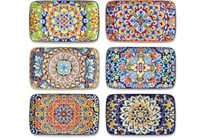 vancasso SIMI prostokątne talerze do serwowania, 6-częściowy zestaw talerzy obiadowych w stylu boho, zestaw talerzy dla 6 osób, 22 x 13 x wys. 2,3 cm