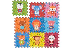 Relaxdays Tapis de Jeu, 9 pièces, Animaux, sans substances nocives, Mousse EVA, 86x86 cm, Chambre d'enfant, Multicolore
