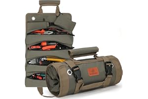 BAQRAXIA Tool Bag Gifts for Husband Him, Roll Up Small Tools Box Storage, Tool Gifts for Men Dad Boyfriend Grandpa, Presents for Birthday, Heavy Duty Tool Organizer with 2 Pouch