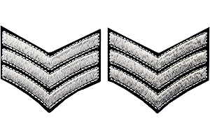 EMBTAO Uniforme militar Chevrones Sargento Rayas Ejército Broche Bordado de Gancho y Parche de Gancho y bucle de cierre, Gancho y bucle plateado, 2 piezas