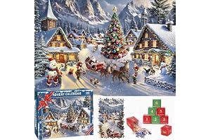 Pussel adventskalender 2025, julpussel julkalender med 1008 delar, nedräkningskalender med 24 dagars julpussel som presenter till barn och vuxna, 70 x 50 cm