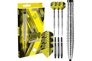 Harrows NX90 Set di Freccette con Punta in Acciaio al tungsteno al 90% 21 g, 22 g, 23 g, 24 g, 25 g e 26 g – Include aste Midi Supergrip Nere e Alette Micron NX90