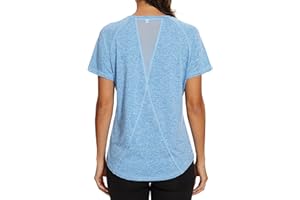 Gyabnw Women's Sports T-Shirt Gym Tops Back Mesh Loose Fit Yoga Running Top Lightweight Moisture Wicking Crew Neck Short Sleeve for Ladies