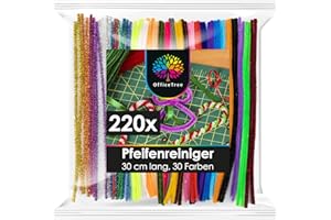 OfficeTree 220 Pfeifenputzer Bunt zum Basteln - 30 Farben inklusive Glitzerdraht - Chenilledraht 30cm - Pfeifenreiniger Bunt zum Basteln - Pipe Cleaner für DIY Projekte