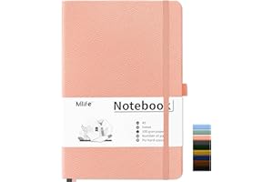 Mlife A5 Notebook-Bullet Dotted Journals,200 Pages Hardcover Dotted Notebook,100 Gsm Thick Paper,PU Hard Cover,Notepad 5.75" x 8.38"for Planning, Study, Travel, Drawing, Sketching and Projects-Pink