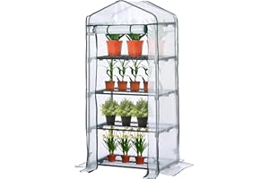 JUNGLE STONE Mini Greenhouse – 4 Tier, Waterproof Reinforced PE Plastic Cover, Roll up Double Zipper Door, Sturdy Steel Frame for Garden, Outdoor & Indoor –No Tool Easy Assembly, Clear