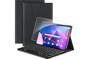EasyAcc Étui Français Clavier Compatible avec Tablet Lenovo Tab M10 Plus (3ème génération) 10.6 2022 Coque Clavier AZERTY Bluetooth Amovible avec Verre Trempé - Noir