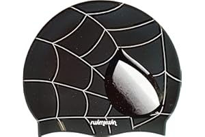 SWIMXWIN Bonnet en Silicone Spider Noir | Bonnet de Natation | Bonnet de Piscine | Bonnet de Bain pour Homme, Femme et Enfant | Grand Confort et Adhérence| Conception et Style Italien