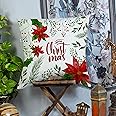 BRICK HOME Merry Christmas Printed Cotton Canvas Cushion Cover Pack of 1 (16x16 Inches)