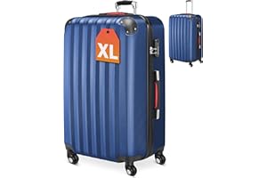 Monzana Valise Rigide XL Bleu - Bagage Cadenas Malle Voyage Vacances roulettes Serrure