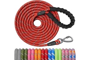 Kdsvakd Rope Dog Lead, Strong Dog Lead With Swivel Lockable Hook And Soft Padded Handle, Durable Dog Leash For Puppy, Small, Medium, Large Dog Camping Walking (Red, 15ft)