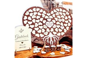 Neamon Libro de visitas de boda de madera, forma de corazón, libro de visitas alternativo, cumpleaños, bautizo, graduación, decoración, rompecabezas de madera con 83 corazones de madera, 1 rotulador