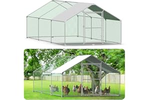 Kidsgigglz Freilaufgehege Hühnerstall，Hühnerkäfig mit Schloss、PVC-Beschichtetes Schatten Dach，Freigehege Aus Verzinktem Metall，Hühnergehege Voliere,Geflügelstall für Hühner Hasen Kleintiere，3X6M