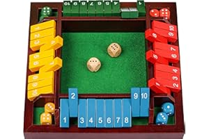 Coogam Shut The Box Gioco di dadi in legno da tavolo Matematica Numero Gioco Famiglia Pub Bar 1-4 Giocatori con 10 Dadi colorati per Adulti Bambini 3 4 5