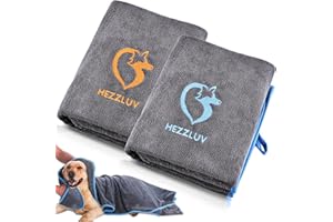 HezzLuv Dog Towel, 2PCS 130 X 75CM Large Soft Pet Towels, Luxury Microfibre Dog Towels for Dogs, with 4 Corner Pockets, Fast Drying, Super Absorbent Pet Bathrobe Towels for Dogs Cats (Orange+Blau)
