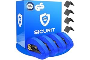 ‎SICURIT. SICURIT. Spanngurte mit Ratsche – 4 Stück 6m, 1000Kg – TÜV G/S geprüft – DIN EN 12195-2 – Extrem robuste Zurrgurte - Ratschengurte zur Ladungssicherung – inkl. 4 Kantenschoner Blau