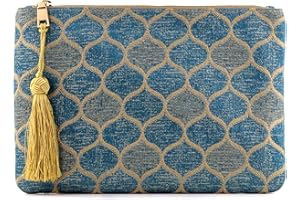 Otto Angelino Pochette di Design da Donna in tessuto con Nappina sulla Zip - Perfetta per organizzare la borsa, per trucchi, chiavi, specchietto e carte di credito, come pochette per la sera