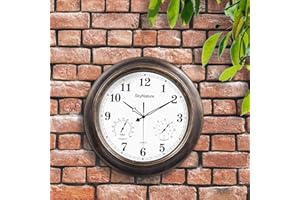 ‎SKYNATURE SkyNature Wanduhr für den Außenbereich, 45 cm, wasserdicht, mit Thermometer und Hygrometer, Vintage-Stil, dekorative Uhr für Garten, Zaun, Terrasse, Metall, bronzefarben