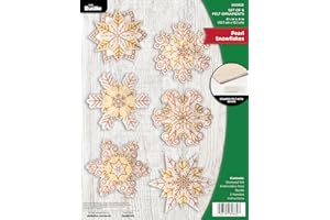 Bucilla, Pearl Snowflakes, Felt Applique 6 Piece Ornament Making Kit, Perfect for Holiday DIY Arts and Crafts, 89682E