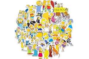 GTOTd The Simpsons Stickers (150 pcs) Gifts Merch Cartoon Party Supplies Vinyl Decor for Laptop Skateboard Guitar Luggage Water Bottle for Teens