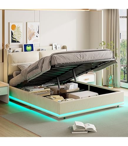 Opbergbed 140x200 cm - volwassen bed met USB-aansluiting, LED