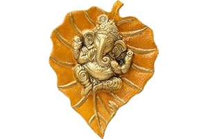 Charmy Crafts Metal Ganesha On Leaf, Wall Hanging Article for Wall Decor, Wedding Gifts, Best for Housewarming, Room Decor (Mustard Yellow)