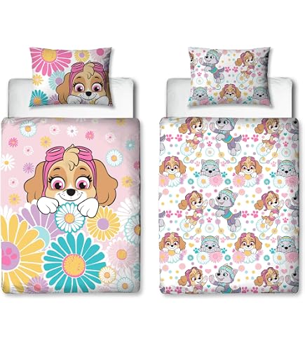 Paw Patrol Bettwäsche-Set Junior – Offiziell Lizenziert, Wendbar Mit Splodge-Design, Inkl. Kissenbezug, Für Kleinkinderbett 120x150 Cm