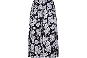 PURPLE HANGER Women Plus Size Floral Flower Printed Ladies Elasticated Waist Long Midi Skirt