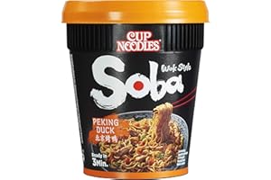 Nissin Cup Noodles Soba Cup – Peking Duck, lot de 1, wok Style nouilles instantanées japonaises avec sauce épicée, canard et légumes, préparation rapide dans un gobelet, repas asiatique (87 g)