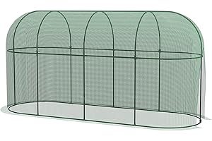 Outsunny Serra per Piante a Rete 3x1x1.5m, Recinto per Piante a Tunnel con Porta a Cerniera e Picchetti a Terra, Verde