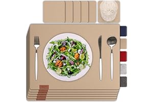 ‎SÖLMO sølmo I 12er Premium Platzsets aus Filz Tischset Platzset 42x32 cm abwaschbar Filzuntersetzer Platzdeckchen Untersetzer Teller Platzset + Glas Untersetzer Echtholz Tisch geeignet Beige, Sahara Dust