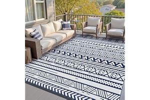 SIXHOME Tappeto da Esterno Impermeabile, Tappeto da Giardino Reversibile con Stile Bohémien per Balcone, Campeggio, Picnic, Spiaggia, 120 * 180cm Blu Marino