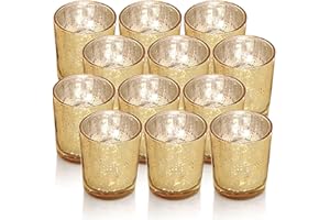 FUND AMLIGHT Gold Votive Candle Holders, Mercury Glass Tealight Candle Holder Set of 12, Perfect Centerpieces for Wedding, Party, Home Decor (Gold)