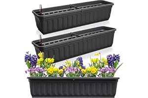 ‎HAUSFELDER Hausfelder Blumenkasten 3er Set mit Wasserspeicher und Wasserstandsanzeige, Balkonkasten mit Bewässerung für Innen und Außen (Anthrazit-Schwarz, 80cm lang - 3er Set)