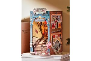 Rolife Book Nook Kit for Adults DIY Miniature Kit with Lights Street Scene Booknook Model Kits for Adults to Build 3D Wooden Puzzle for Desk Library Bookshelf Decoration