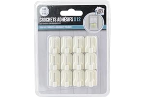 JE CHERCHE UNE IDEE CMDI8622 Lot de 12 Crochets Adhésif, Plastique, Blanc, 1,7 x 1,2 x 2,3 cm
