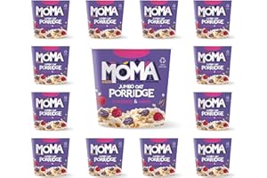 MOMA Instant Porridge Pots CRANBERRY & RAISIN Breakfast Jumbo Oat with Real Fruit | Gluten Free, Vegan, High in Fibre, Source of Protein & Rich in Vitamin B6 | Pack of 12 x 70g | Made in UK