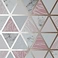 Arthouse | Marble Geo Pink Multi Wallpaper | Geometric Pattern with Rose Gold Metallic Highlights | Contemporary Marble Design for Feature Walls | 1005 x 53cm