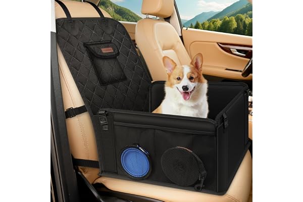 Looxmeer Siège Auto Chien Sécurisé Imperméable et Anti-Griffes, Filet de Rangement et Ceinture Sécurité Adjustable, Installation Facile sur Siège Passager pour Chiens de Petite et Moyenne Taille, Noir